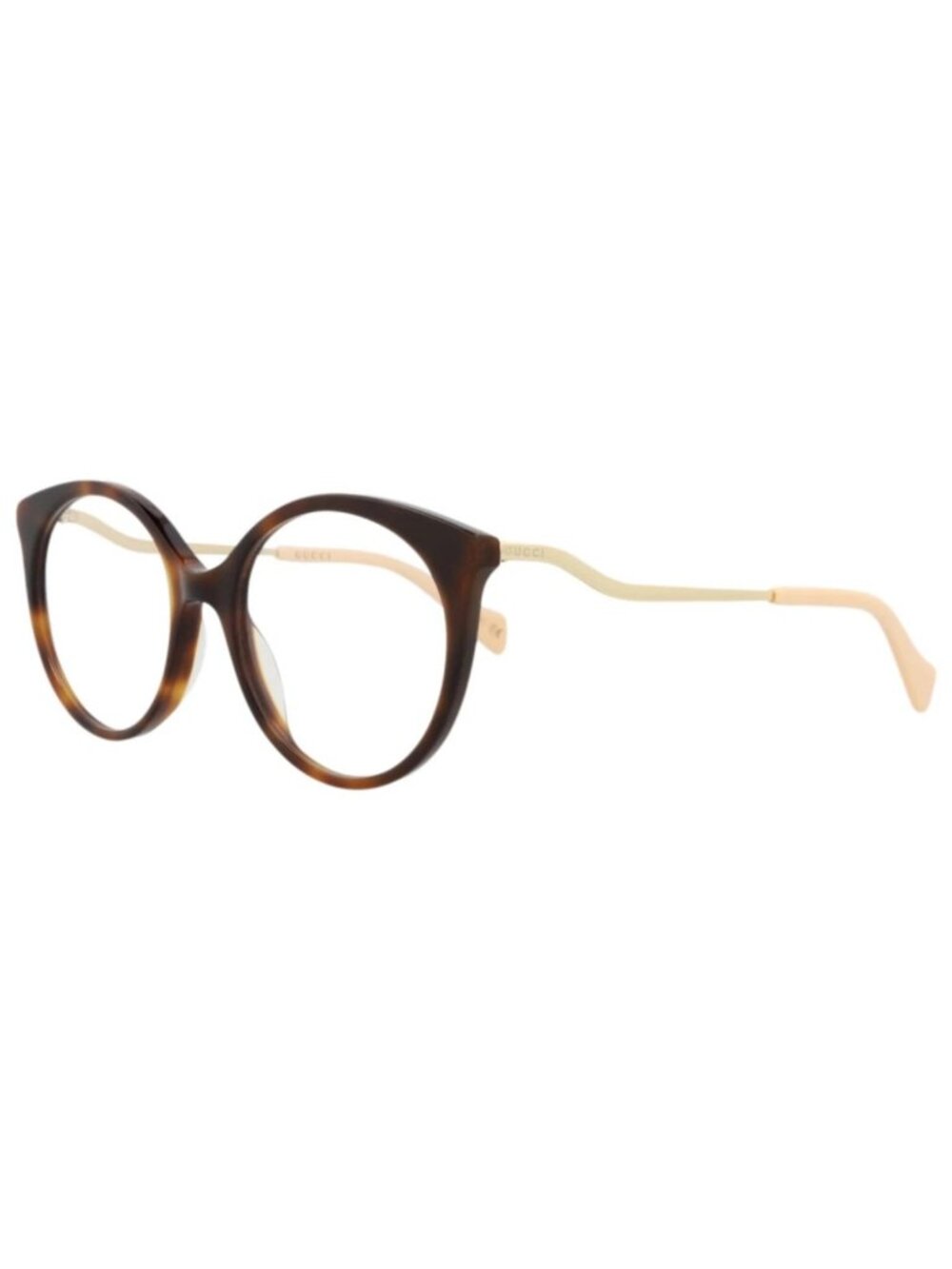 New Gucci Women's Eyeglasses Round Oval Acetate Frame Havana Gold Transparent